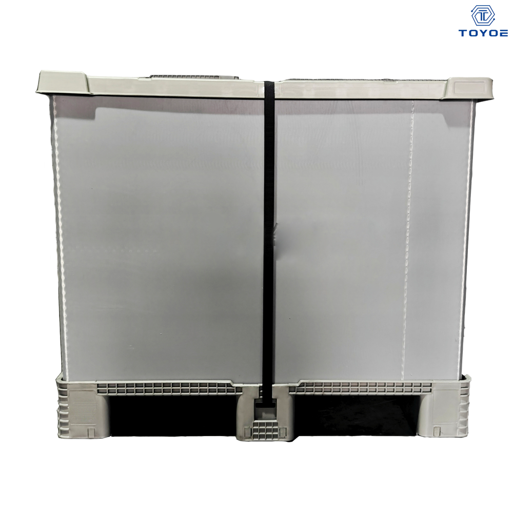 Caixas de paletes de polietileno dobráveis ​​e empilháveis ​​de 1100 * 1100 * 1100 mm com revestimentos personalizados para peças automotivas.